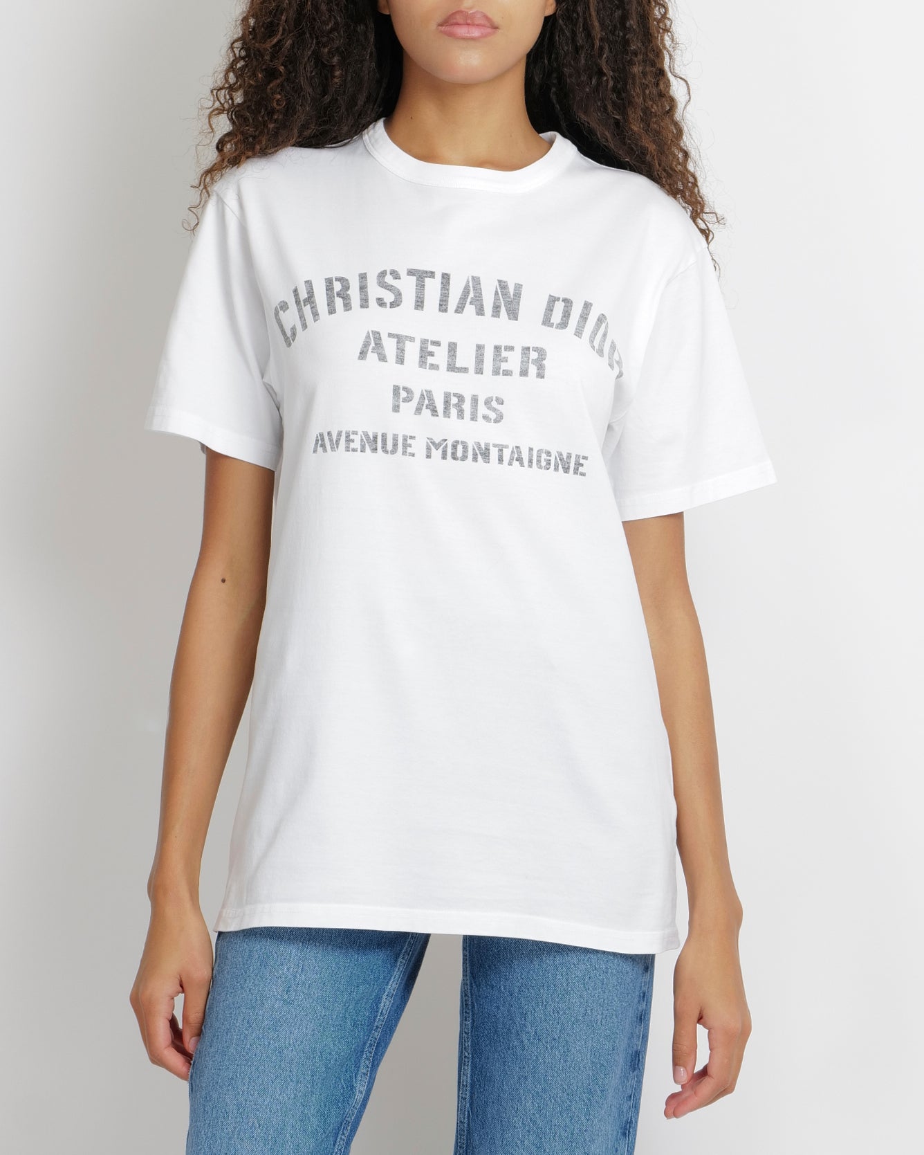 Christian Dior White Short-Sleeved Oversized T-Shirt with Grey