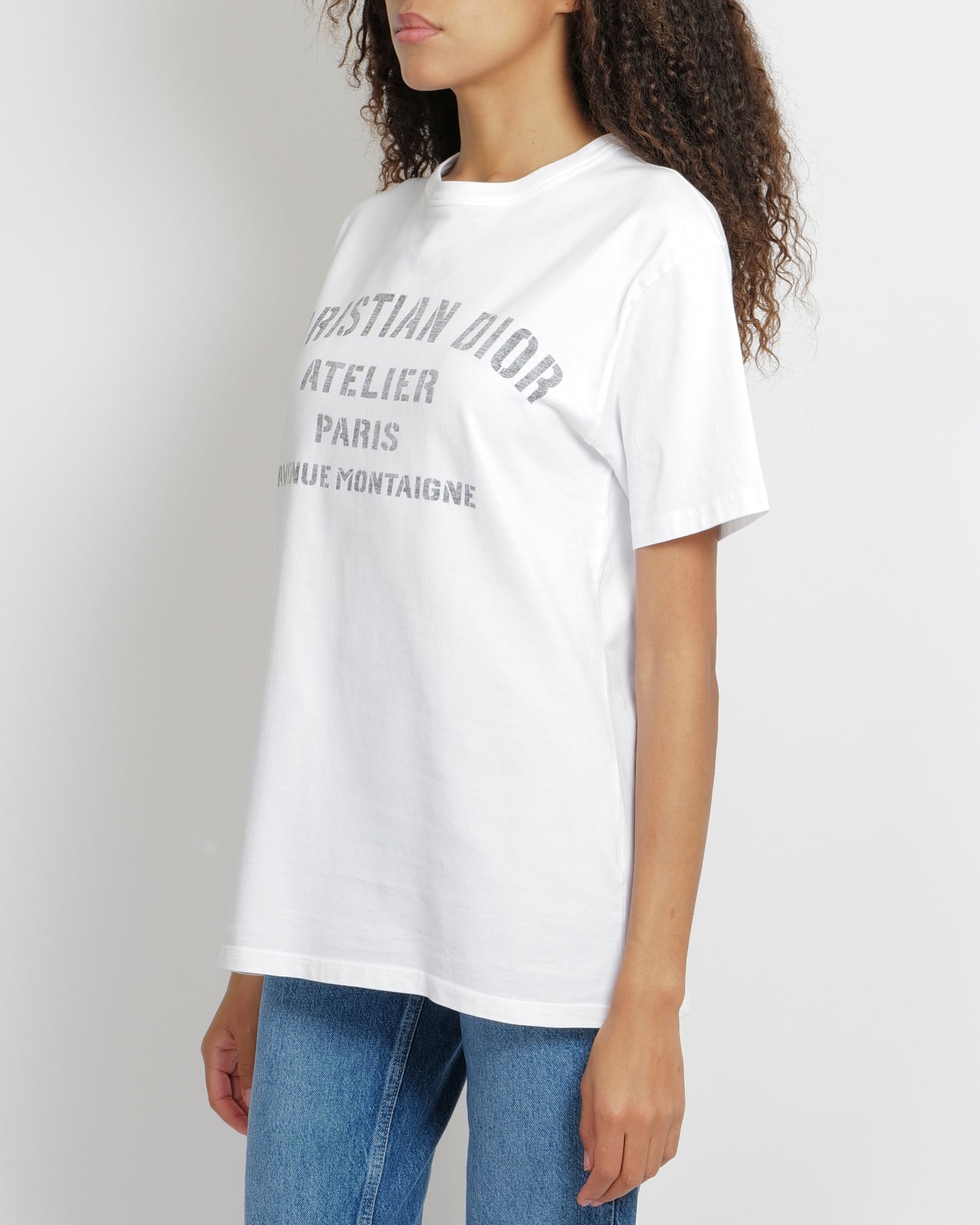 Christian Dior White Short-Sleeved Oversized T-Shirt with Grey