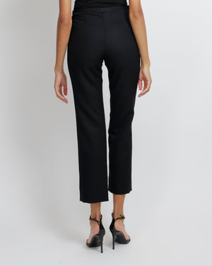 Chanel Black Wool Trousers with Front Flap Detail and Back Crystal Embellished CC Logo Detail Size FR 34 (UK 6)