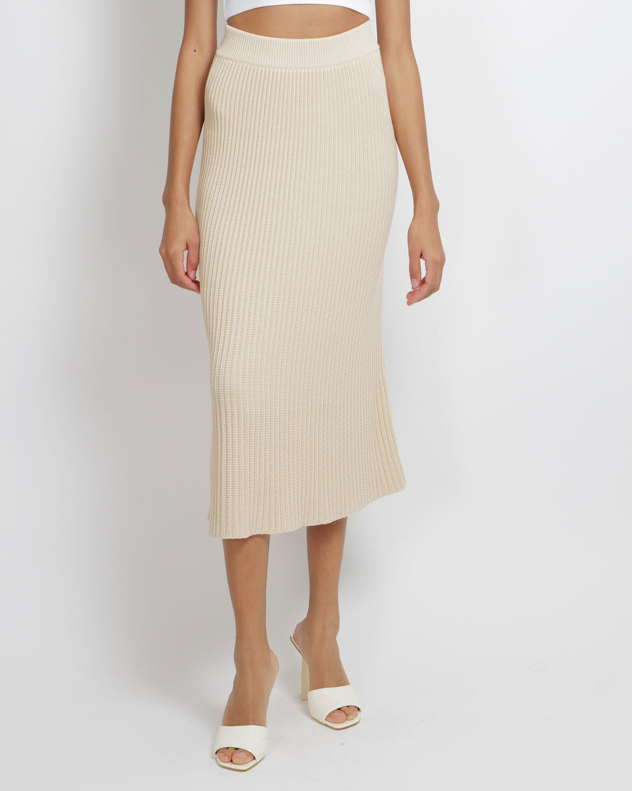 Loro Piana Beige Silk Knitted Maxi Skirt Size S (UK 8)