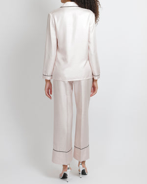 Prada Blush Pink Silk Crystal Embellished Pyjama Set with Black Trims and Black Logo Plaque Detail Size XS (UK 6) RRP £5,500