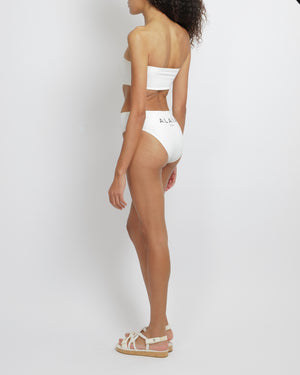 Alaia White Two-Piece Bikini with Bandeau Top and Black Logo Print Size FR 38 (UK 10) RRP £650
