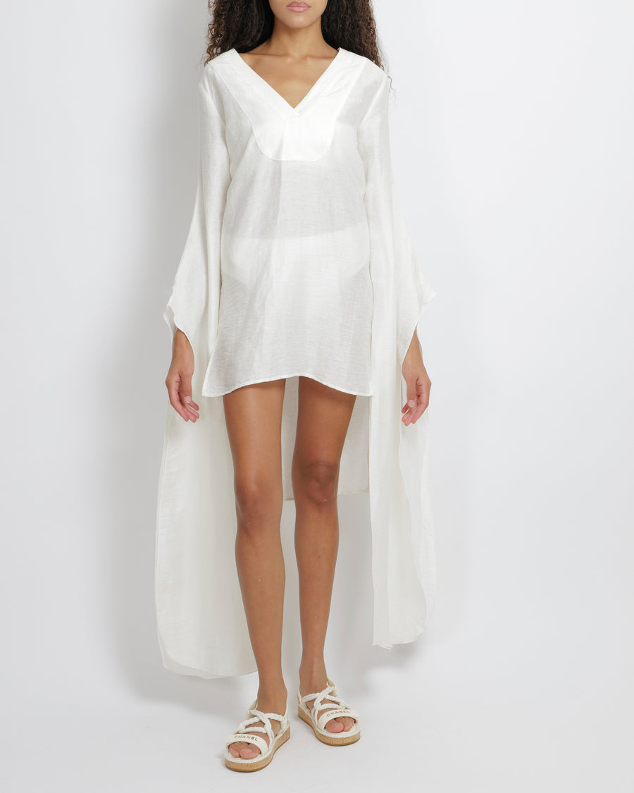 Cult Gaia White Linen Long Sleeved Rishima Cover Up Dress Size XS (UK 8) RRP £410
