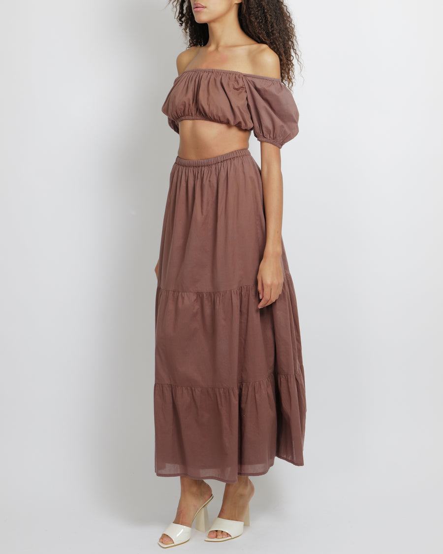 Faithfull The Brand Brown Crop Top and Skirt Set Size S (UK 8)