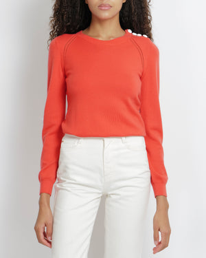 Louis Vuitton Coral Red Cashmere Jumper with White Button Details Size XS (UK 6)