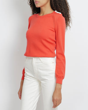 Louis Vuitton Coral Red Cashmere Jumper with White Button Details Size XS (UK 6)