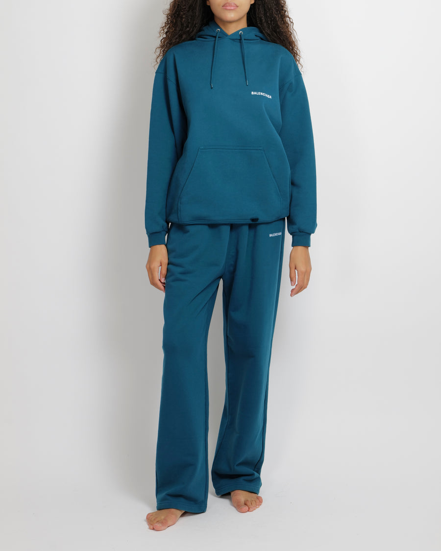 Balenciaga Unisex Petrol Blue Tracksuit Set with White Embroidered Logo Detail Size XS/S (UK6/8) RRP £1,250