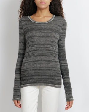Chanel Grey Striped Cashmere Metallic Thread Long-Sleeve Jumper Size FR 38 (UK 10)