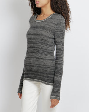 Chanel Grey Striped Cashmere Metallic Thread Long-Sleeve Jumper Size FR 38 (UK 10)