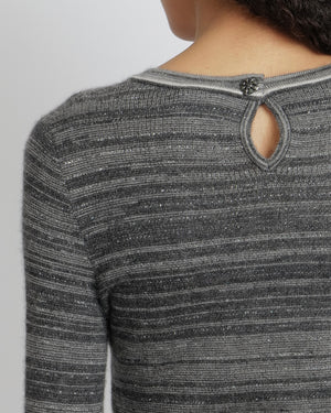 Chanel Grey Striped Cashmere Metallic Thread Long-Sleeve Jumper Size FR 38 (UK 10)