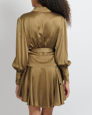 Zimmermann Olive Green Silk Wrap Mini Dress Size 3 (UK 14)