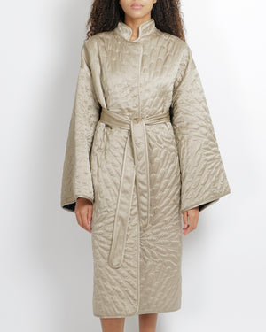 Loro Piana Light Grey Silk and Cashmere Padded Coat with Belt Detail Size M (UK 10)