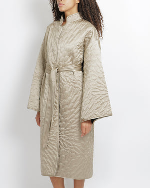 Loro Piana Light Grey Silk and Cashmere Padded Coat with Belt Detail Size M (UK 10)