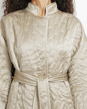 Loro Piana Light Grey Silk and Cashmere Padded Coat with Belt Detail Size M (UK 10)