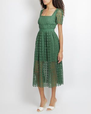 Self Portrait Green Lace Short Sleeved Midi Dress Size UK 14