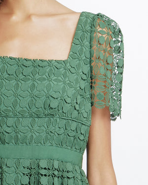 Self Portrait Green Lace Short Sleeved Midi Dress Size UK 14