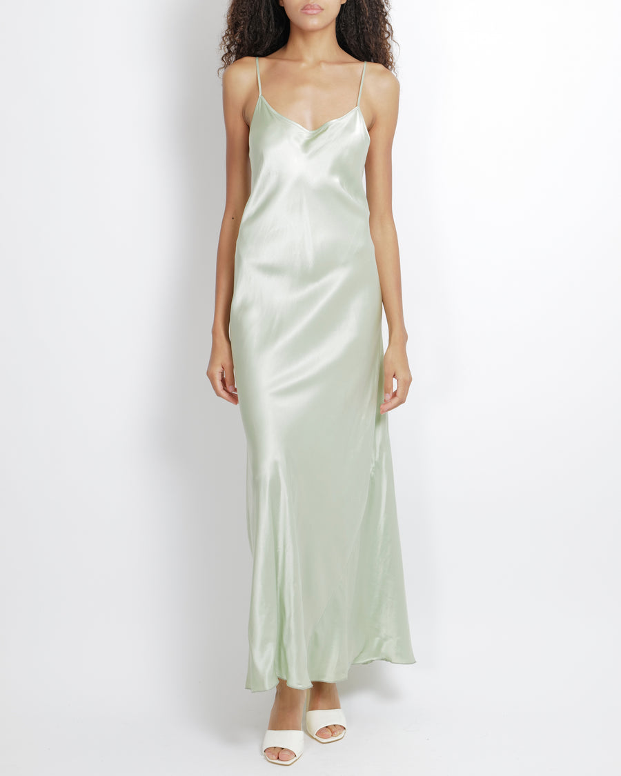 Victoria Beckham Pastel Green Silky Sleeveless Maxi Dress Size UK 12