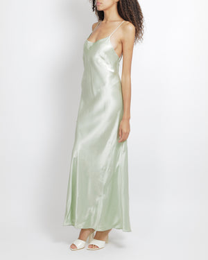 Victoria Beckham Pastel Green Silky Sleeveless Maxi Dress Size UK 12
