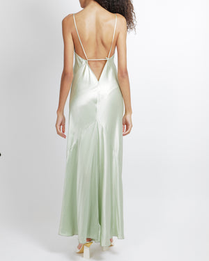 Victoria Beckham Pastel Green Silky Sleeveless Maxi Dress Size UK 12