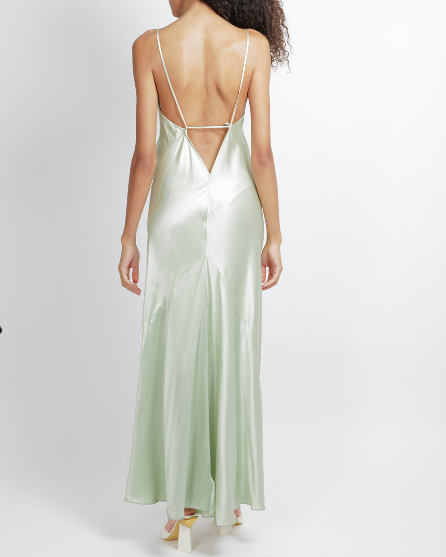 Victoria Beckham Pastel Green Silky Sleeveless Maxi Dress Size UK 12