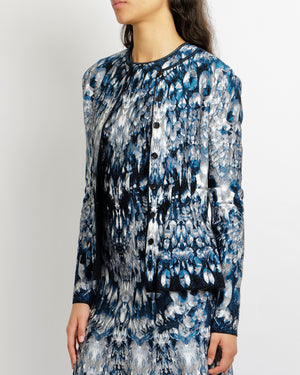 Alexander Mcqueen Blue Abstract Print Silk Midi Dress and Cardigan Set Size M/L (UK 10/12)
