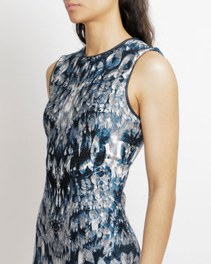 Alexander Mcqueen Blue Abstract Print Silk Midi Dress and Cardigan Set Size M/L (UK 10/12)