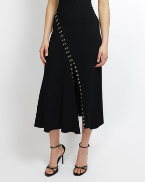 Alexander McQueen Black Ribbed Sleeveless Maxi Dress with Silver Hook Details Size S (UK 8) RRP £2,500