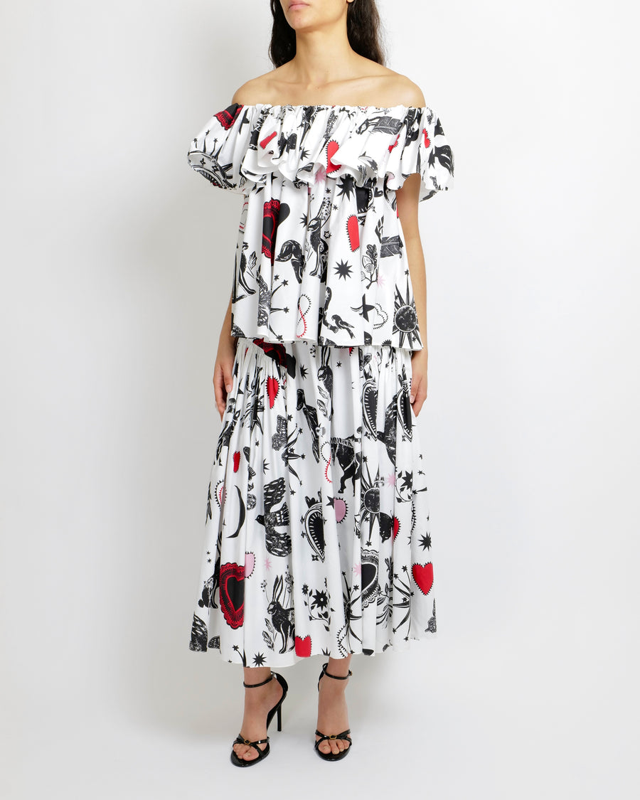 Alexander McQueen White, Black and Red Heart-Printed Midi Skirt and Top Set Size IT 40/42 (UK 8/10) RRP £1,950