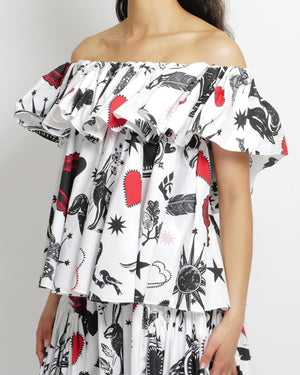 Alexander McQueen White, Black and Red Heart-Printed Midi Skirt and Top Set Size IT 40/42 (UK 8/10) RRP £1,950
