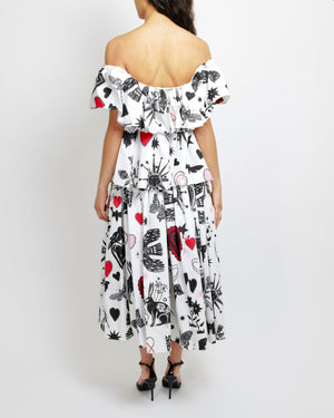 Alexander McQueen White, Black and Red Heart-Printed Midi Skirt and Top Set Size IT 40/42 (UK 8/10) RRP £1,950