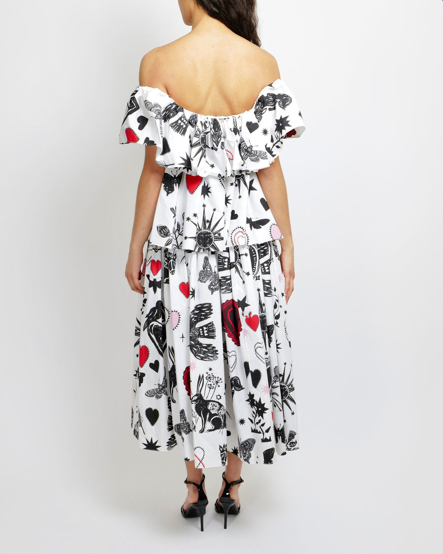 Alexander McQueen White, Black and Red Heart-Printed Midi Skirt and Top Set Size IT 40/42 (UK 8/10) RRP £1,950