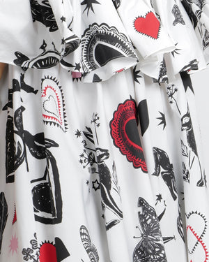 Alexander McQueen White, Black and Red Heart-Printed Midi Skirt and Top Set Size IT 40/42 (UK 8/10) RRP £1,950