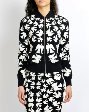 Alexander Mcqueen Black and White Dove-Intarsia Bomber Jacket Size XS (UK 6) RRP £1,845