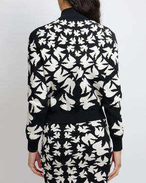 Alexander Mcqueen Black and White Dove-Intarsia Bomber Jacket Size XS (UK 6) RRP £1,845