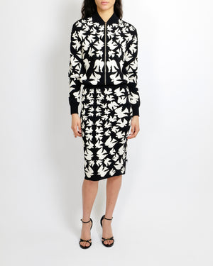 Alexander Mcqueen Black and White Dove-Intarsia Bomber Jacket Size XS (UK 6) RRP £1,845