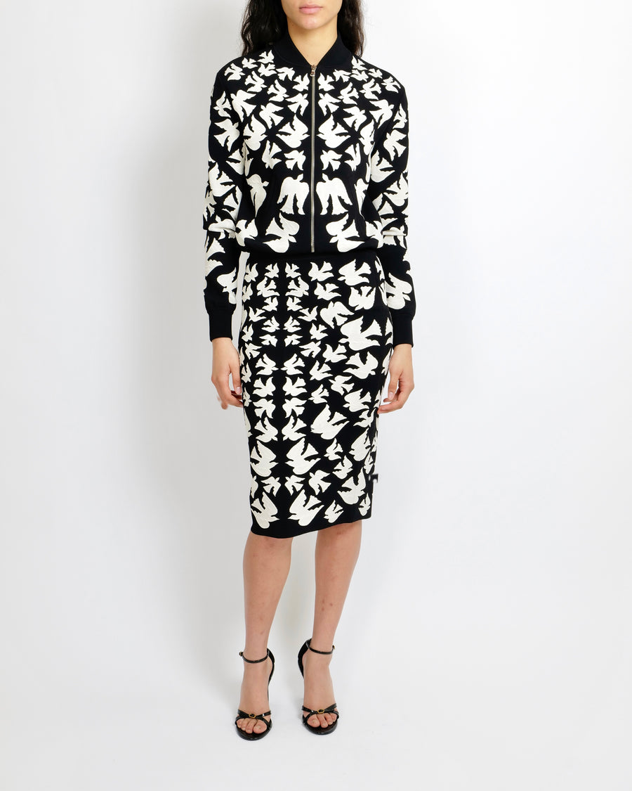 Alexander Mcqueen Black and White Dove-Intarsia Bomber Jacket Size XS (UK 6) RRP £1,845