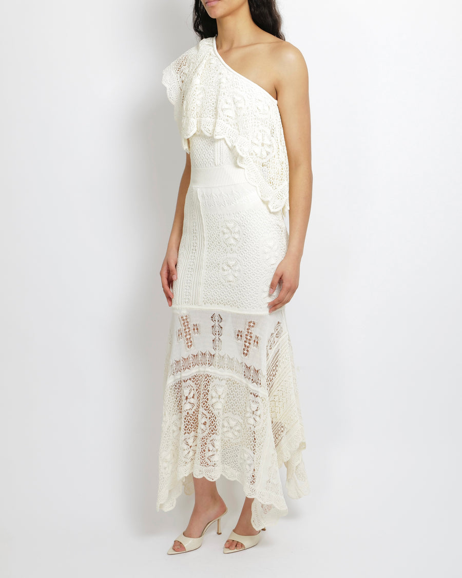 Alexander McQueen Cream Crochet One-Shoulder Maxi Dress Size M (UK 10) RRP £2,300
