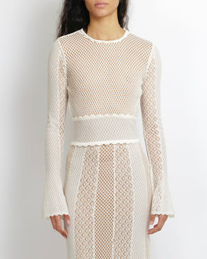 Alexander McQueen White and Beige Crochet Maxi Dress with Open Back and Scalloped Collar Size M (UK 10) RRP £2,690