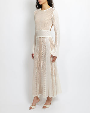 Alexander McQueen White and Beige Crochet Maxi Dress with Open Back an   Sellier