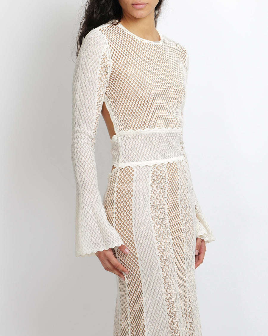 Alexander McQueen White and Beige Crochet Maxi Dress with Open Back and Scalloped Collar Size M (UK 10) RRP £2,690