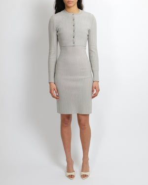 Alaïa Light Grey Ribbed Wool Sleeveless Midi Dress and Cardigan Set Size FR 38 (UK 10)