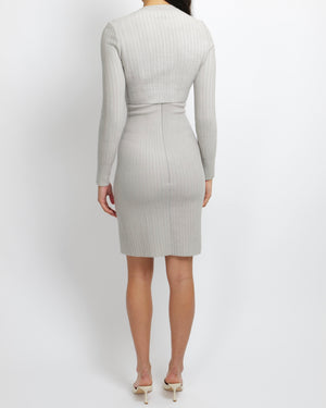 Alaïa Light Grey Ribbed Wool Sleeveless Midi Dress and Cardigan Set Size FR 38 (UK 10)