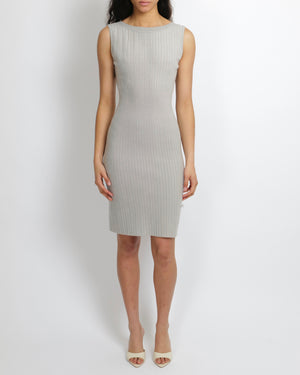 Alaïa Light Grey Ribbed Wool Sleeveless Midi Dress and Cardigan Set Size FR 38 (UK 10)