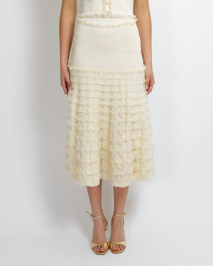 Alexander McQueen Cream Midi Skirt with Tiered Ruffles Size S (UK 8)