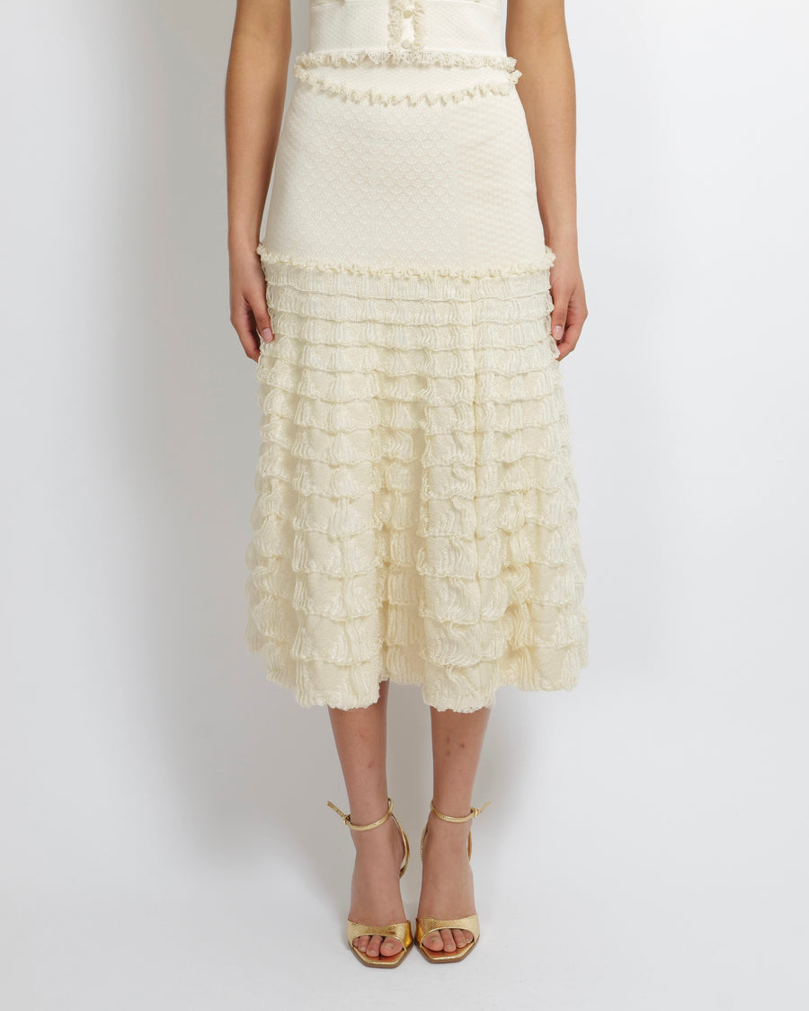 Alexander McQueen Cream Midi Skirt with Tiered Ruffles Size S (UK 8)