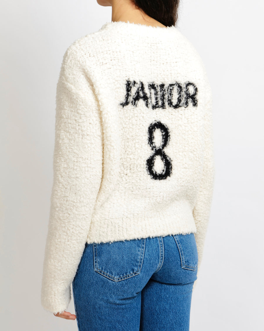 Christian Dior Cream Wool Jumper with Black J'Adior 8 Back Logo Print Size FR 38 (UK 10)