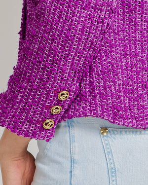 Chanel Cruise 2021 Purple Tweed Jacket with Gold CC Logo Buttons Size FR 40 (UK 12)