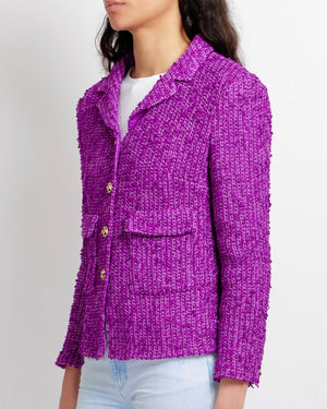 Chanel Cruise 2021 Purple Tweed Jacket with Gold CC Logo Buttons Size FR 40 (UK 12)