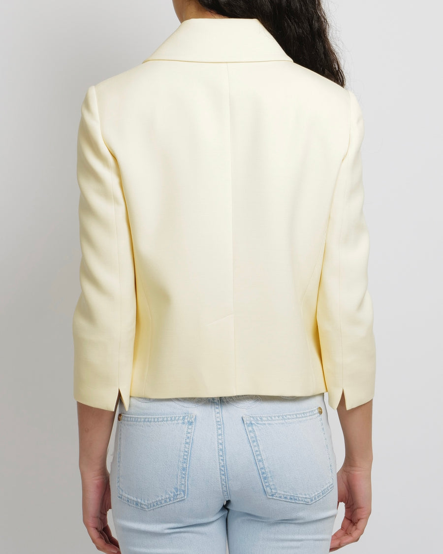 Alexander McQueen Pastel Yellow Cropped Jacket with Concealed Buttons and Front Ribbon Detail Size IT 42 (UK 10) RRP £1,500
