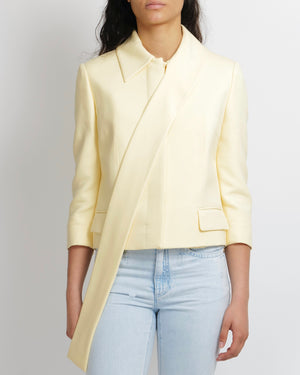 Alexander McQueen Pastel Yellow Cropped Jacket with Concealed Buttons and Front Ribbon Detail Size IT 42 (UK 10) RRP £1,500